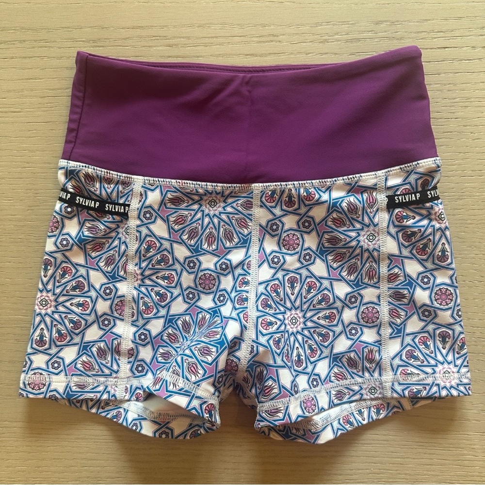 Sylvia P Purple Waist Girls' Dance Shorts - Mosaic Print